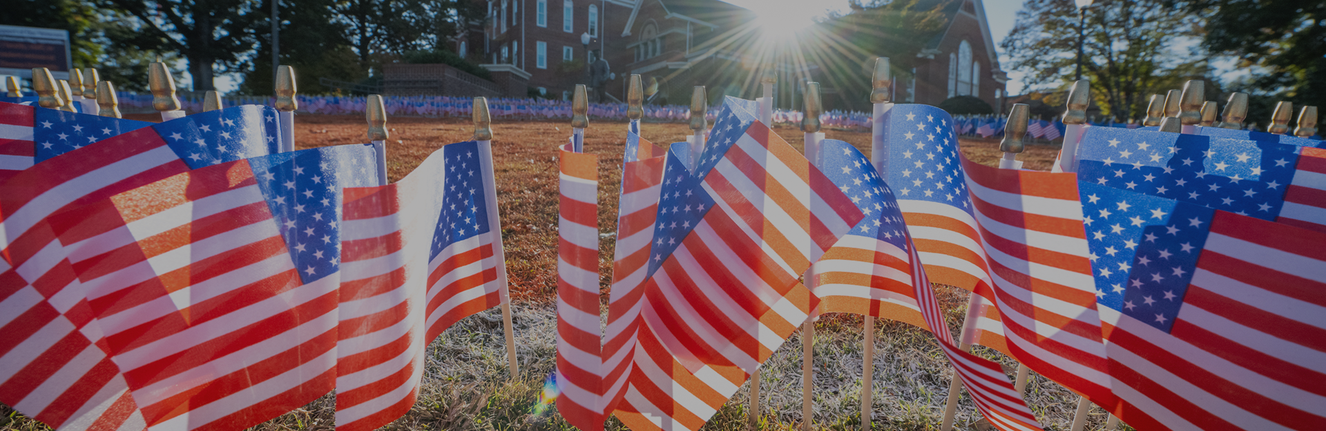 US flags on Bowman field at Clemson University.