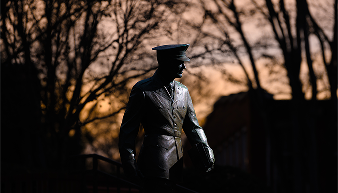 Soldier statue on Bowman field at Clemson University.