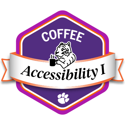 Sample purple COFFEE Accessibility I logo featuring a tiger drinking coffee.