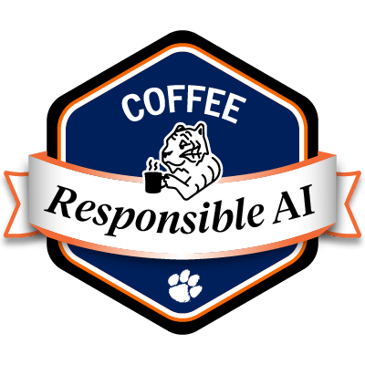 Sample blue COFFEE Responsible AI logo featuring a tiger drinking coffee.