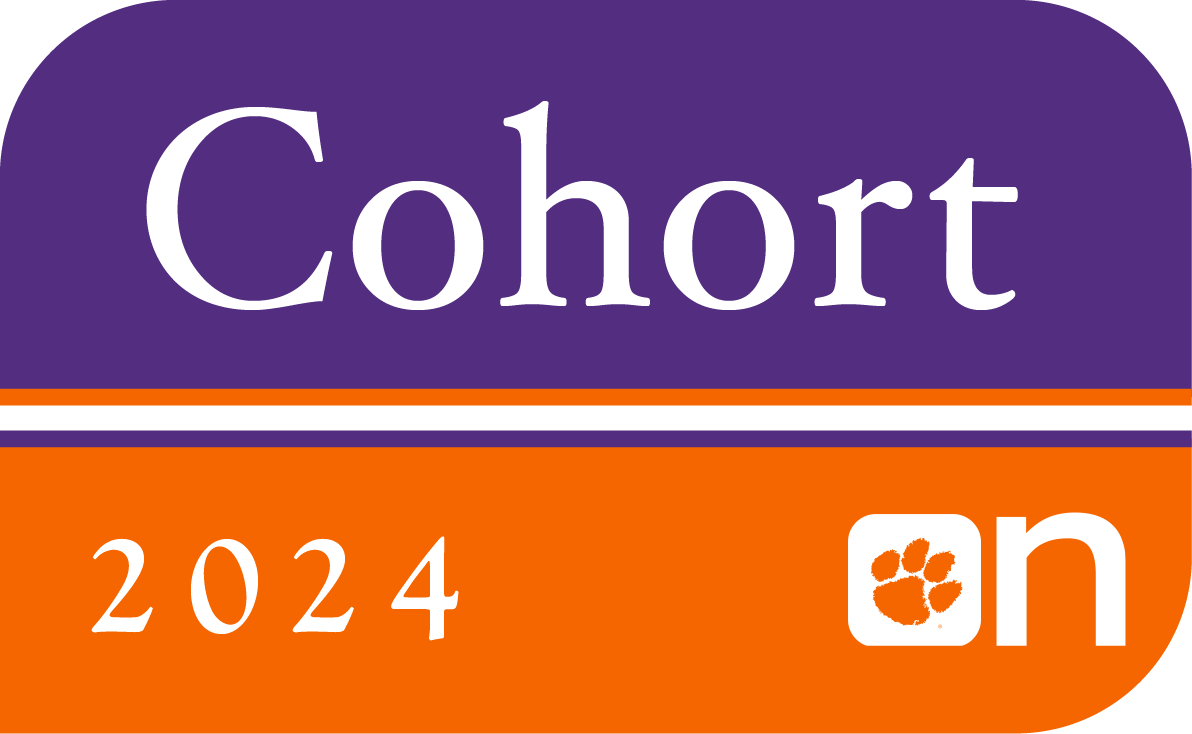 Purple and orange banner with the text Cohorto 2024, and the Clemson Online logo.
