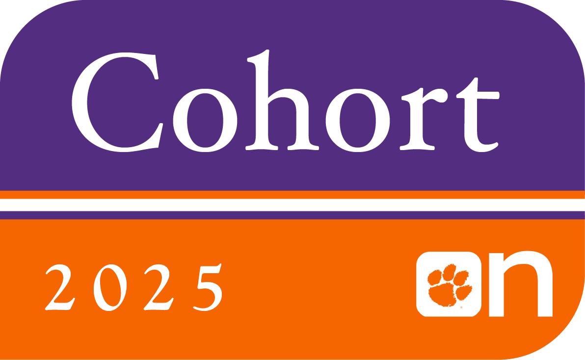 Purple and orange banner with the text Cohort 2025, and the Clemson Online logo.