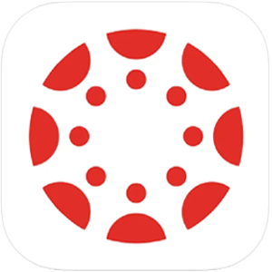 Canvas logo, an abstract wheel design in red.