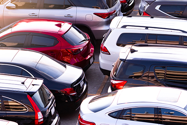 Multiple cars in a parking lot