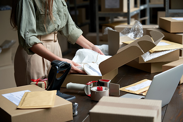 Person packing boxes to ship