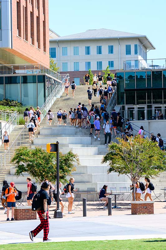 Students walking on campus.