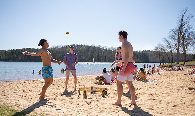 Students playing spike-ball at Snow Family Outdoor Activities and Fitness Complex