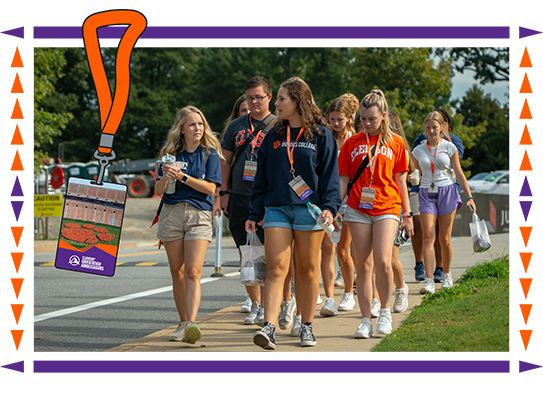 Lexi Reel-Pope giving tour to visitors at Clemson University as part of Orientation Ambassador