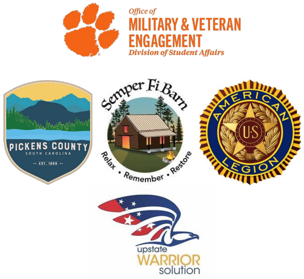 Brought to you by office of Military & Veteran Engagement division of student affairs, Pickens county South Carolina, Semper Fi-Barn,  American Legion, and Upstate Warrior solution