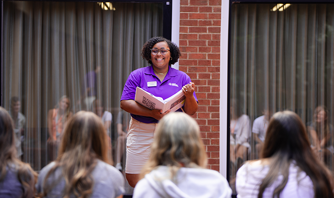 Orientation Ambassadors engaging with an audiennce at Ready Set Road Event, Clemson University, South Carolina