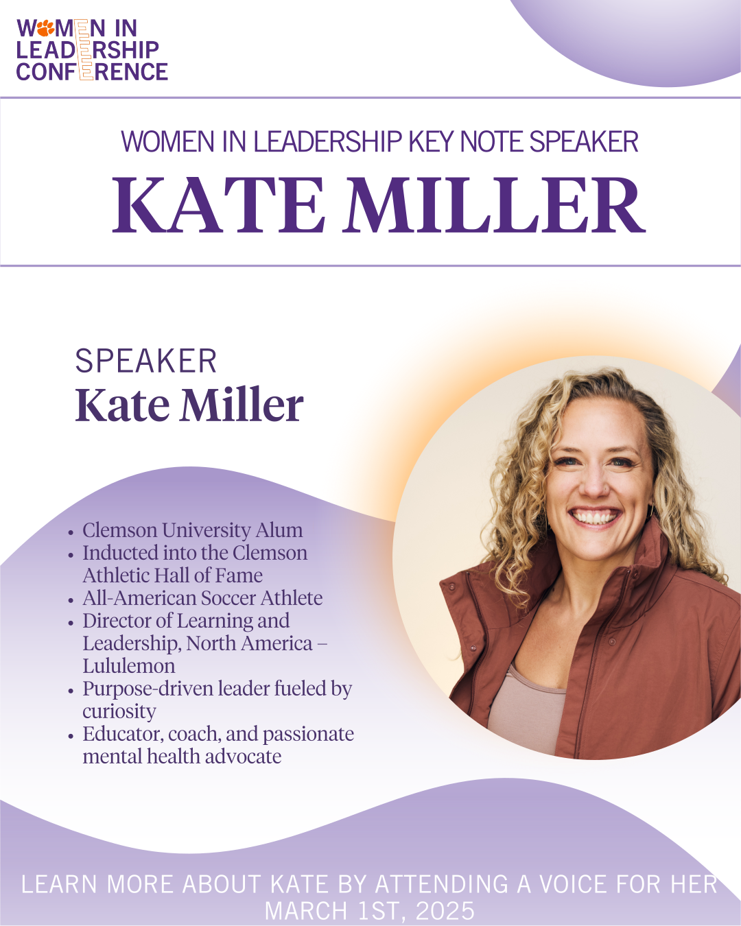 Kare Miller is Key Note Speaker at Women in Leadership Conference 2025, Clemson University