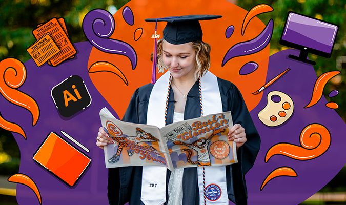 Sydney Westphal reading the Tiger on her Graduation Day