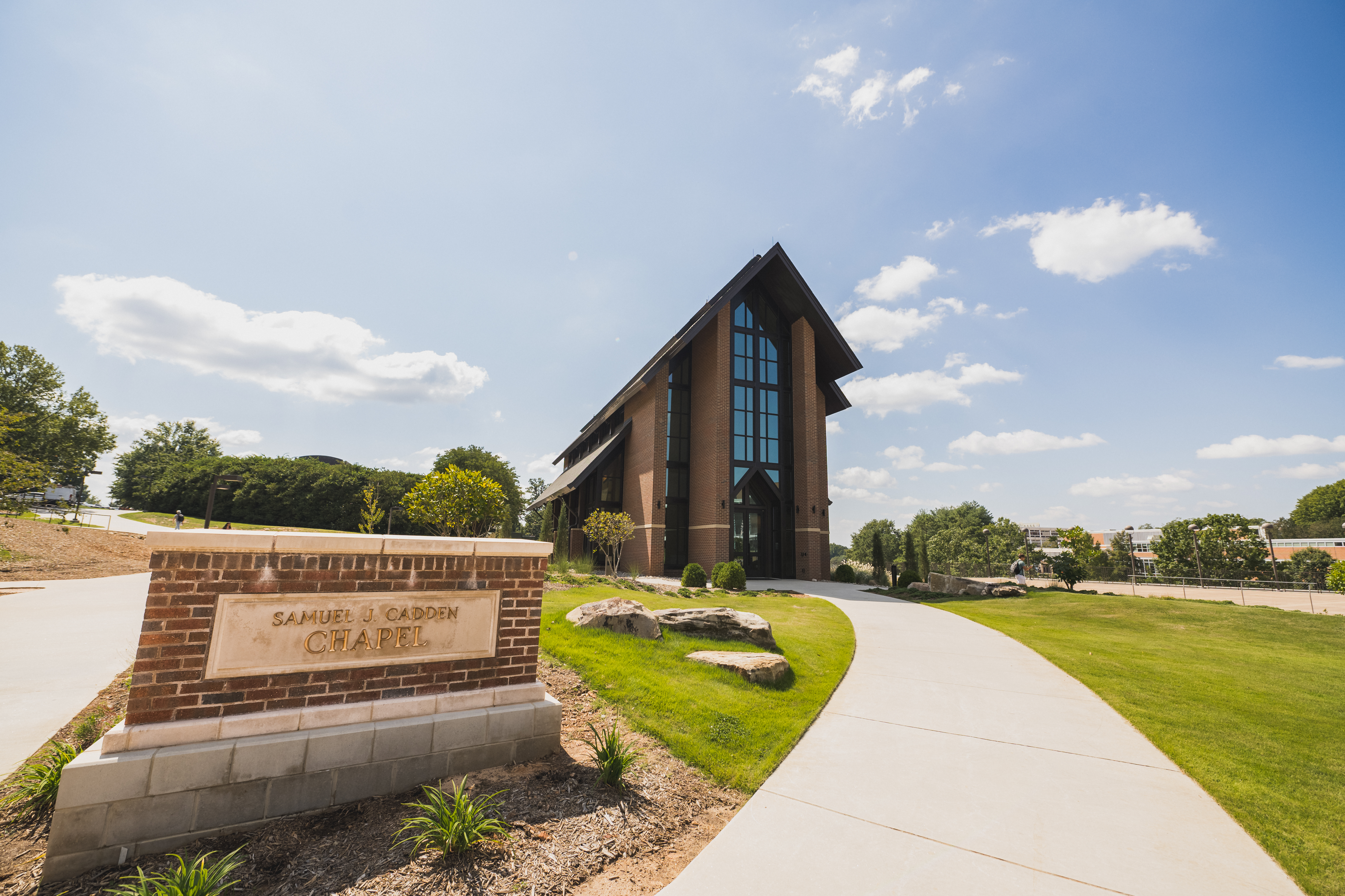 Exterior front of the Samuel J. Cadden Chapel on a bright and sunny day