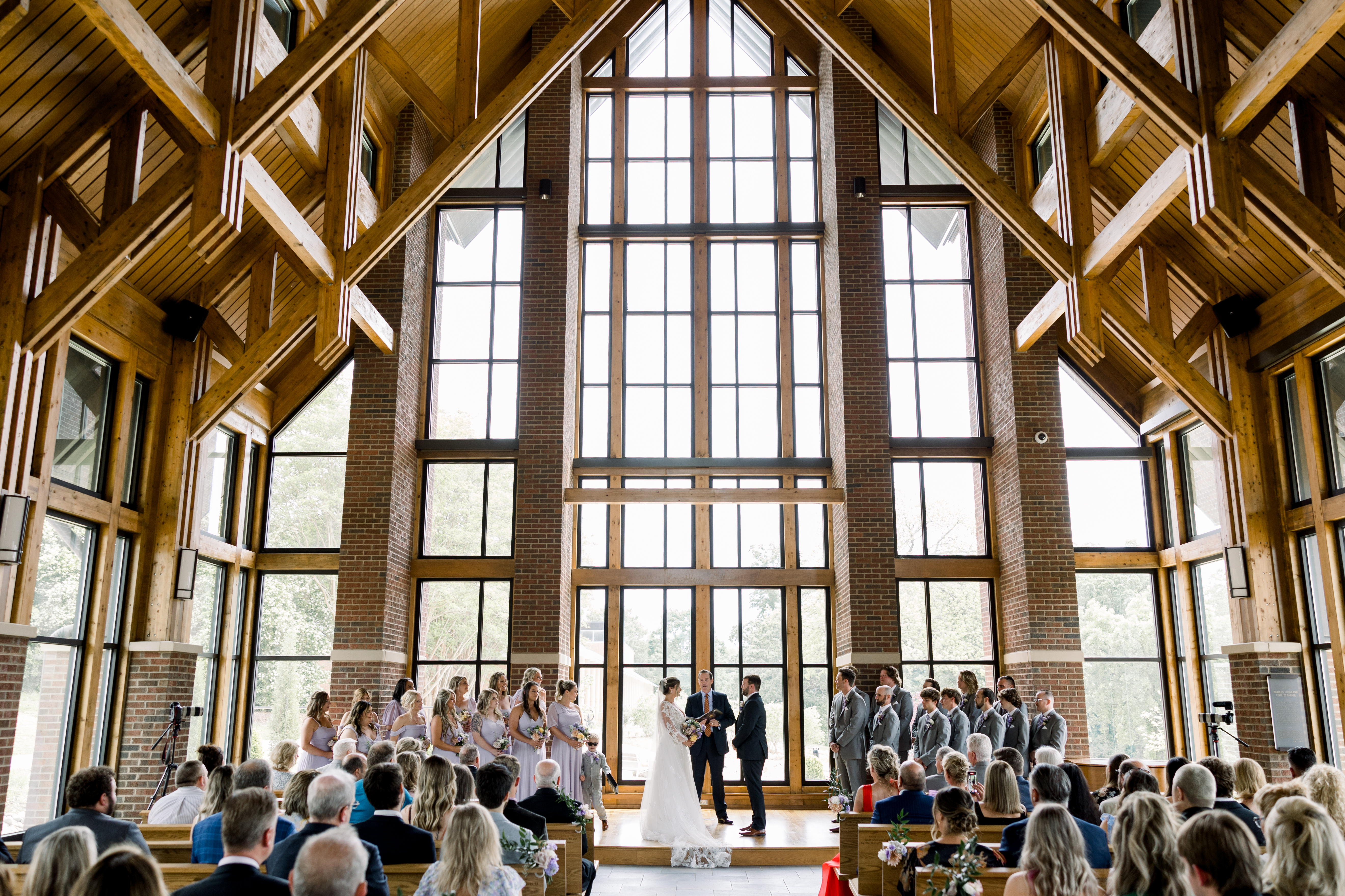 Interior view of the Samuel J. Cadden Chapel during a wedding ceremony. 