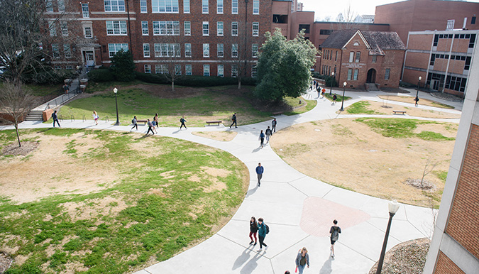 View of campus looking toward Bob & Betsy Campbell Museum of Natural History.