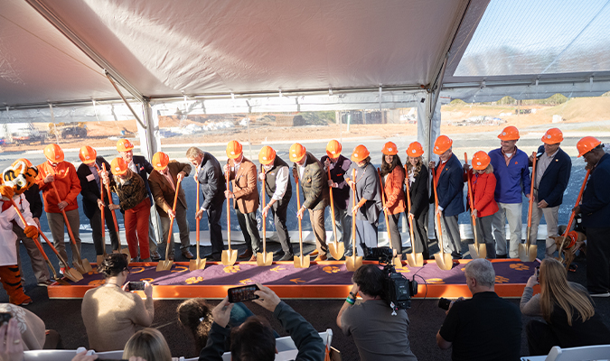 Ceremonial dig at the Clemson University Harvey S. Peeler Jr. College of Veterinary Medicine campus groundbreaking ceremony.