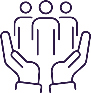 People being supported by hands icon